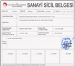 Sanayi Sicil Belgesi - Belgelerimiz